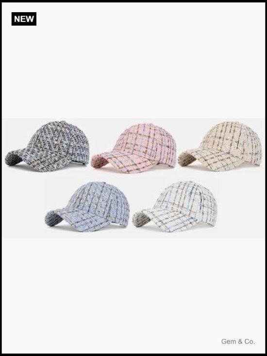 Plaid Tweed Baseball Cap Soft Breathable Warm Adjustable Strap main image 5